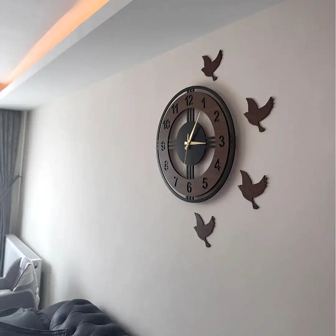 Ahşap Desenli LED Işıklı Modern Şık Ev Duvar Saati - Görsel 2