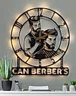 Erkek Berberi Temalı İsim Yazılabilir Dekoratif Kuaför Duvar Saati