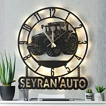 Traktör figürlü LED ışıklı dekoratif duvar saati tasarımı