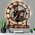 Erkek Berberi Temalı Işıklı Duvar Saati