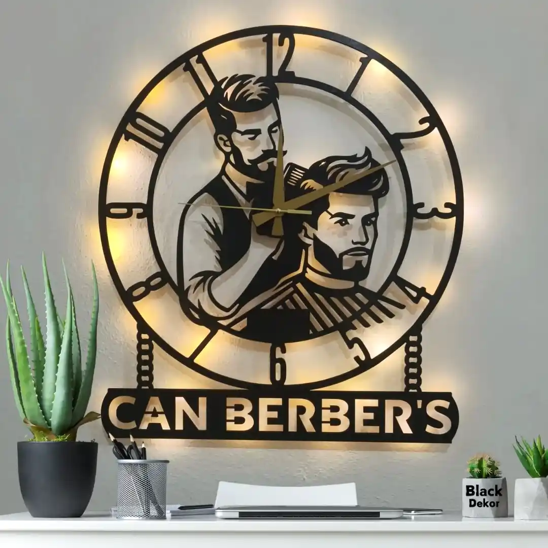 Erkek Berberi Temalı Işıklı Duvar Saati
