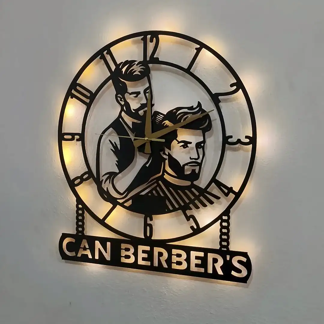 Erkek Berberi Temalı Işıklı Duvar Saati