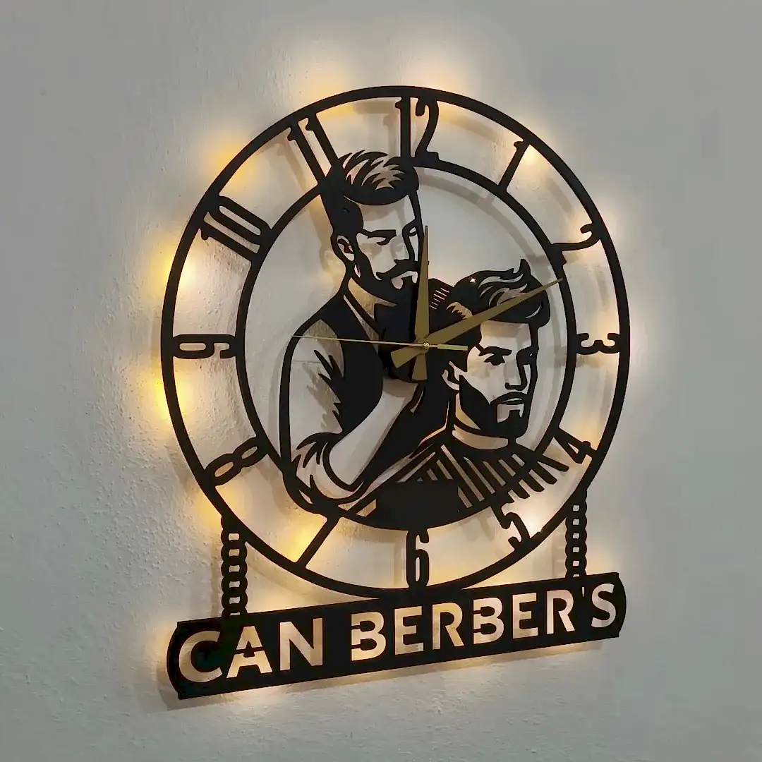 Erkek Berberi Temalı Işıklı Duvar Saati