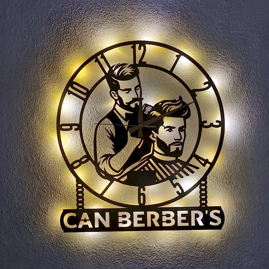 Erkek Berberi Temalı Işıklı Duvar Saati