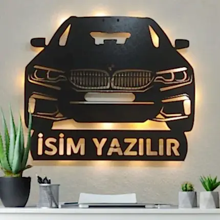 BMW G20 kasa LED ışıklı isimli dekoratif duvar saati 50 cm