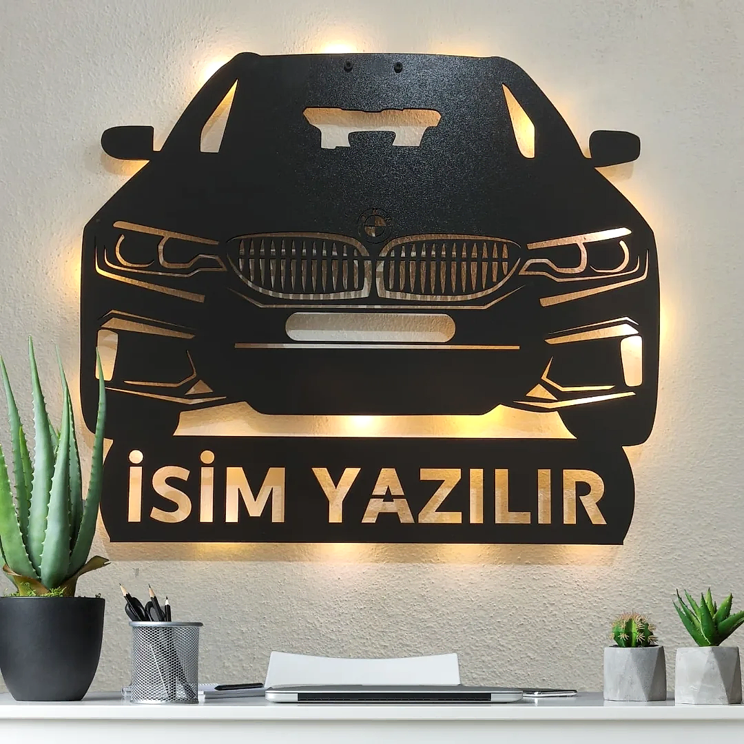 BMW G20 kasa LED ışıklı isimli dekoratif duvar saati 50 cm