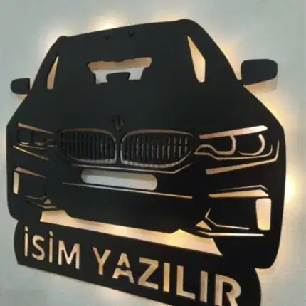 BMW G20 kasa LED ışıklı isimli dekoratif duvar saati 50 cm