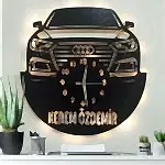 Audi araba temalı MDF ışıklı kişiye özel dekoratif duvar saati