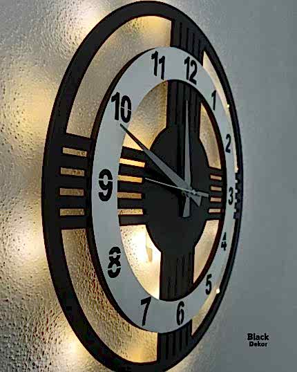 Beyaz çemberli ışıklı modern 5 çizgili dekoratif duvar saati