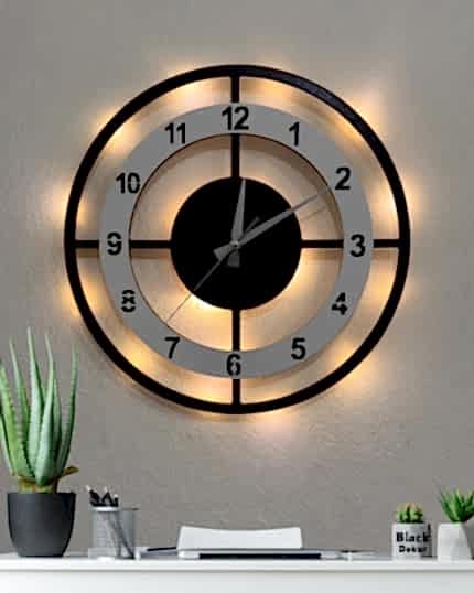 Beyaz çemberli ışıklı modern tek çizgili dekoratif duvar saati