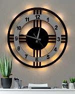 Beyaz çemberli ışıklı modern 3 çizgili dekoratif duvar saati