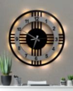 Beyaz çemberli ışıklı modern 4 çizgili dekoratif duvar saati