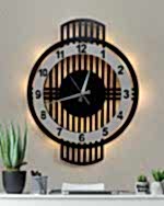 Beyaz çemberli ışıklı modern ızgara desenli dekoratif duvar saati