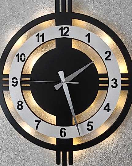 Beyaz çemberli ışıklı modern artı model 3 çizgili 48 cm dekoratif duvar saati